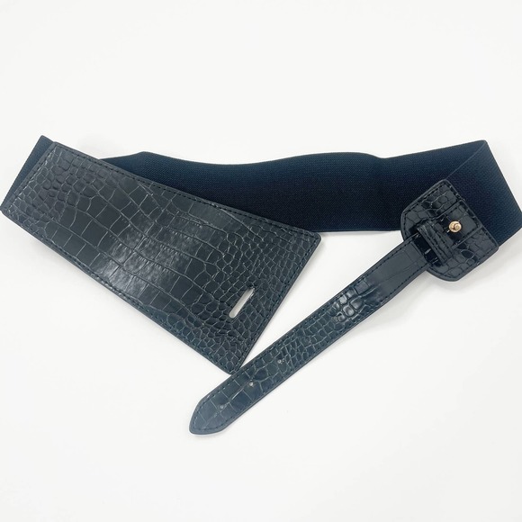 NWT Black Faux Vegan Leather Alligator Loop Corset Luxury Belt - Picture 3 of 13